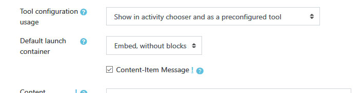 External tool configuration settings